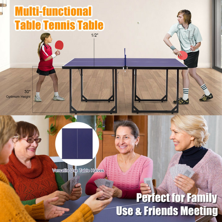 Multi-Use Foldable Midsize Removable Compact Ping-pong Table Costway Gallery View 6 of 12