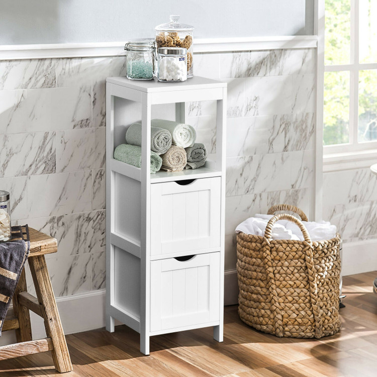 Wooden Bathroom Floor Cabinet with Removable Drawers-WhiteCostway Gallery View 1 of 12
