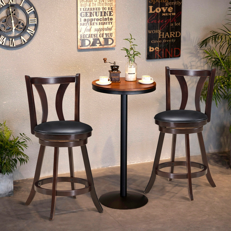 Set of 2 Swivel Bar stool 24 Inch Counter Height Leather Padded Dining Kitchen Chair-24 InchCostway Gallery View 1 of 11