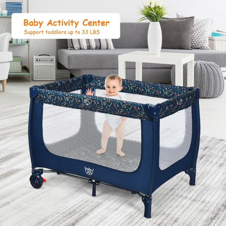 Portable Baby Playpen with Mattress Foldable Design-BlueCostway Gallery View 9 of 12