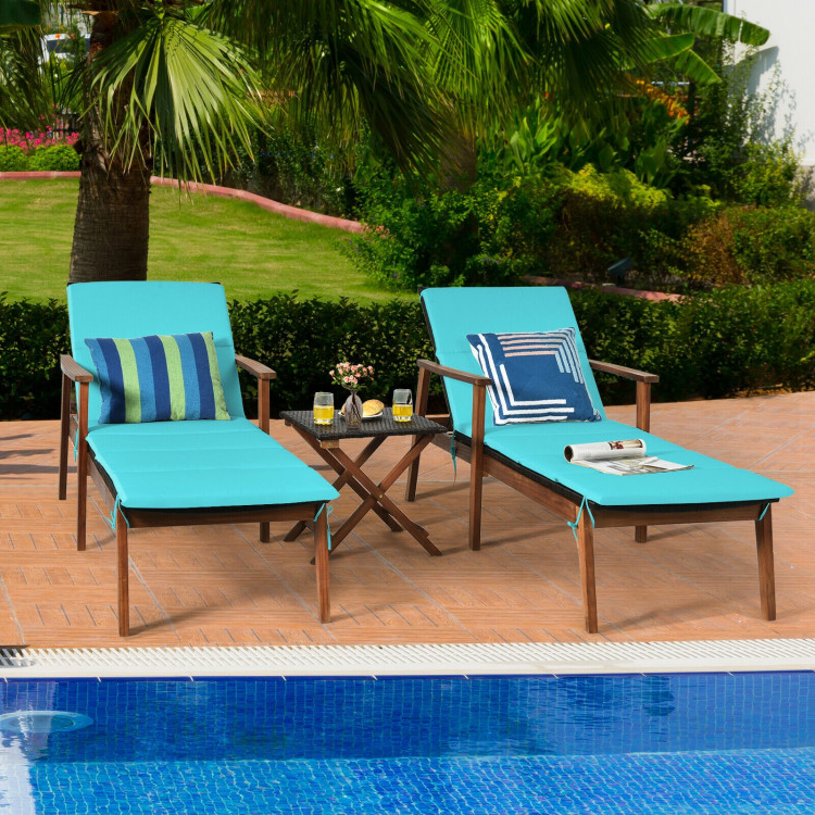 3 Pieces Portable Patio Cushioned Rattan Lounge Chair Set with Folding Table-TurquoiseCostway Gallery View 6 of 12