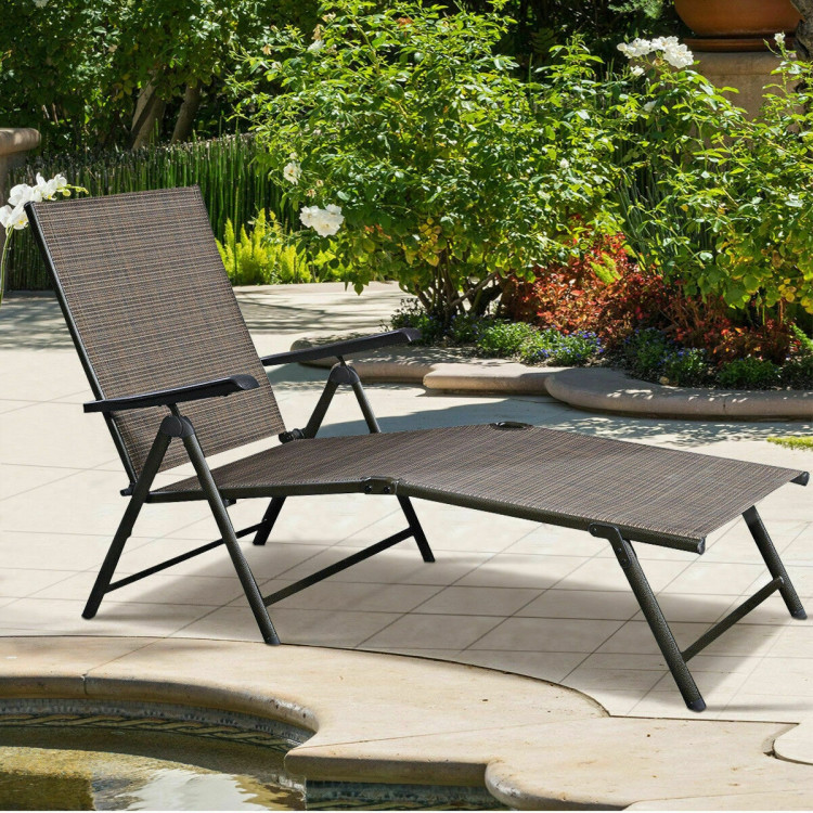 Set of 2 Adjustable Chaise Lounge Chair with 5 Reclining PositionsCostway Gallery View 3 of 12