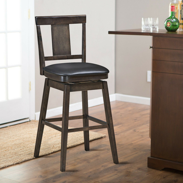 29 inch Swivel Upholstered Counter Height Bar Stool with Rubber Wood LegsCostway Gallery View 3 of 9