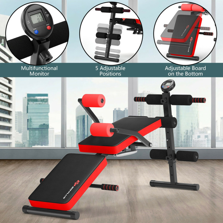 Adjustable Sit Up Bench with LCD Monitor-RedCostway Gallery View 6 of 8