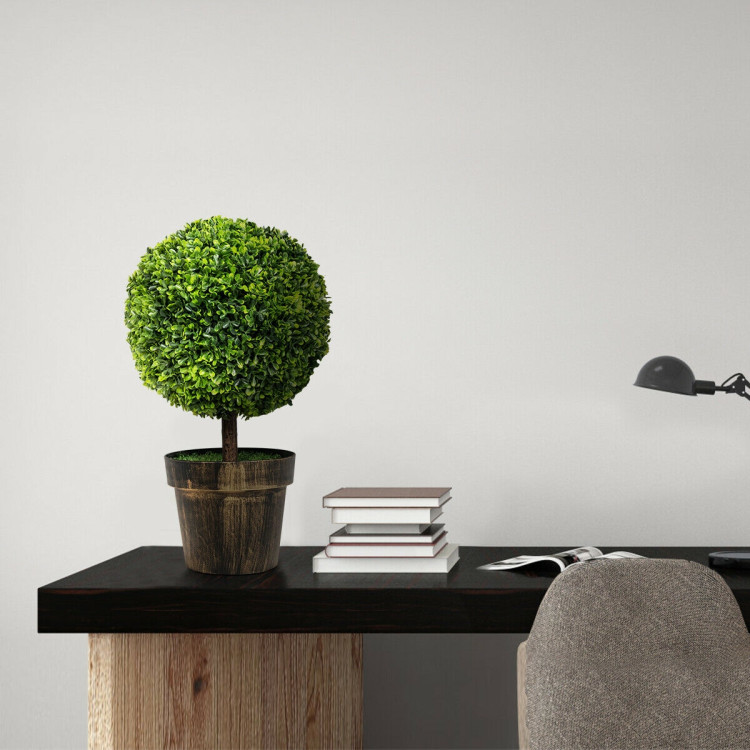 2 Pieces 24 Inch Artificial Boxwood Topiary Ball Tree for House and OfficeCostway Gallery View 8 of 11
