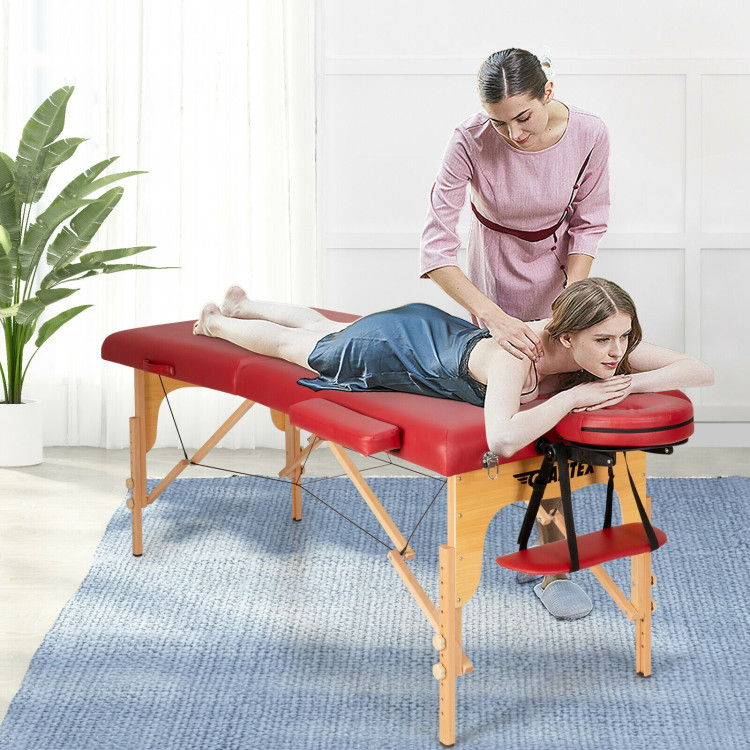Portable Adjustable Facial Spa Bed  with Carry Case-RedCostway Gallery View 2 of 12