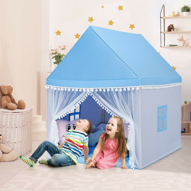 Kids Play Tent Large Playhouse Children Play Castle Fairy Tent Gift with Mat-BlueCostway Gallery View 7 of 13
