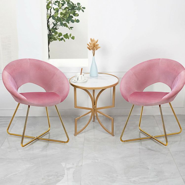 Set of 2 Comfy Cute Upholstered Vanity Desk Chair with Metal Legs-PinkCostway Gallery View 4 of 12