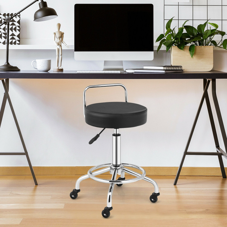 Pneumatic Work Stool Rolling Swivel Task Chair Spa Office Salon with Cushioned Seat-BlackCostway Gallery View 2 of 12
