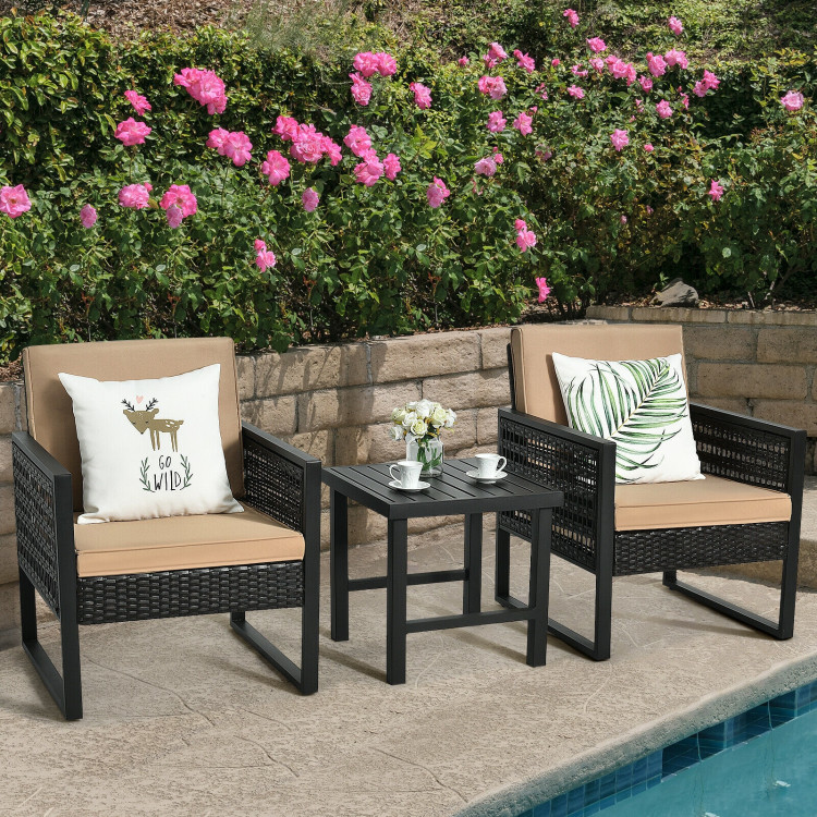 3 Pieces Patio Rattan Bistro Cushioned Furniture SetCostway Gallery View 7 of 12