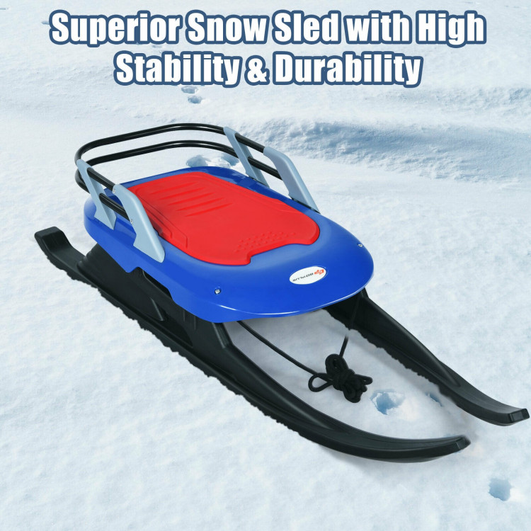 Folding Kids' Metal Snow Sled with Pull Rope Snow Slider and Leather SeatCostway Gallery View 7 of 10