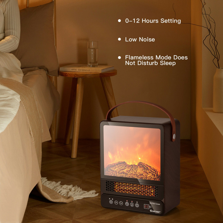 1500W Electric Fireplace Tabletop Portable Space Heater with 3D Flame Effect-WalnutCostway Gallery View 10 of 12