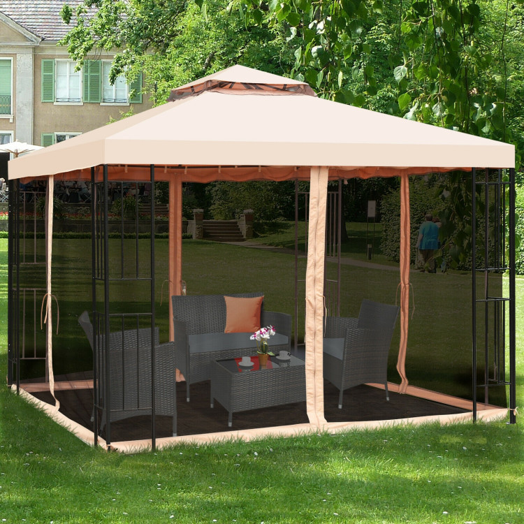 10 x 10 Feet 2-Tier Vented Metal Canopy with Mosquito NettingCostway Gallery View 2 of 12