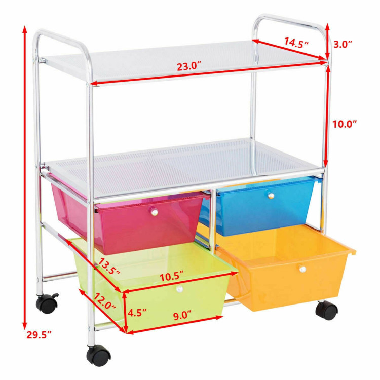 4 Drawers Shelves Rolling Storage Cart Rack-Transparent MulticolorCostway Gallery View 11 of 12