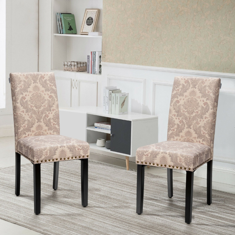 Set of 2 Fabric Upholstered Dining Chairs with Nailhead-PinkCostway Gallery View 10 of 10