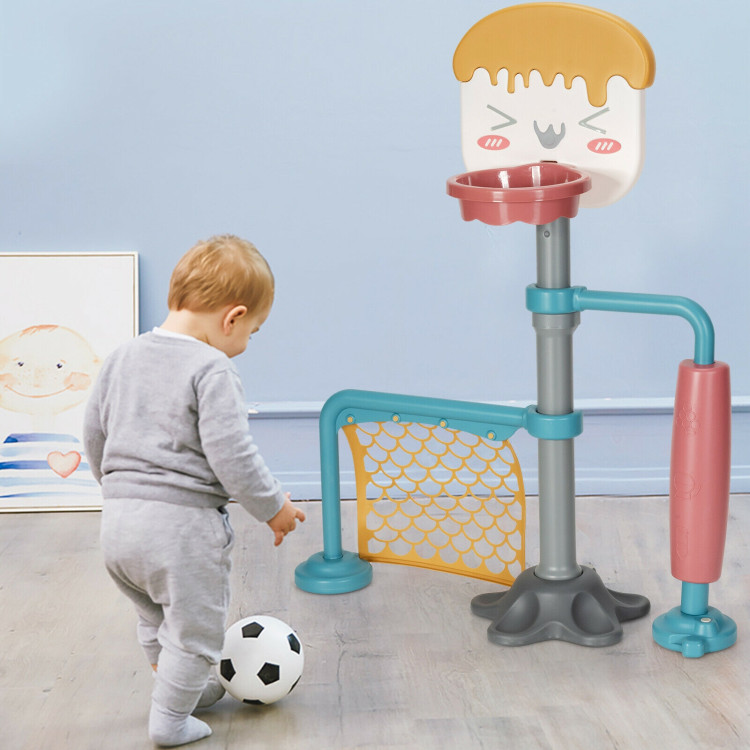 3-in-1 Height Adjustable Basketball Stand Set with Soccer and RollerCostway Gallery View 2 of 11