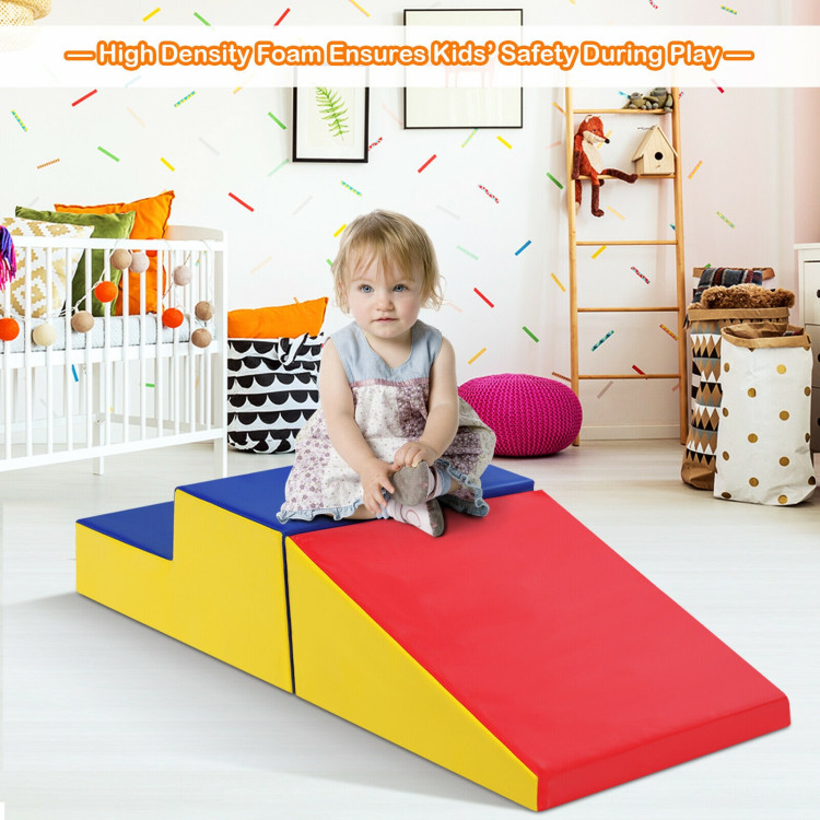 2 Pieces Soft Foam Indoor Toddler Climb Slide Activity Play Set-BlueCostway Gallery View 11 of 13