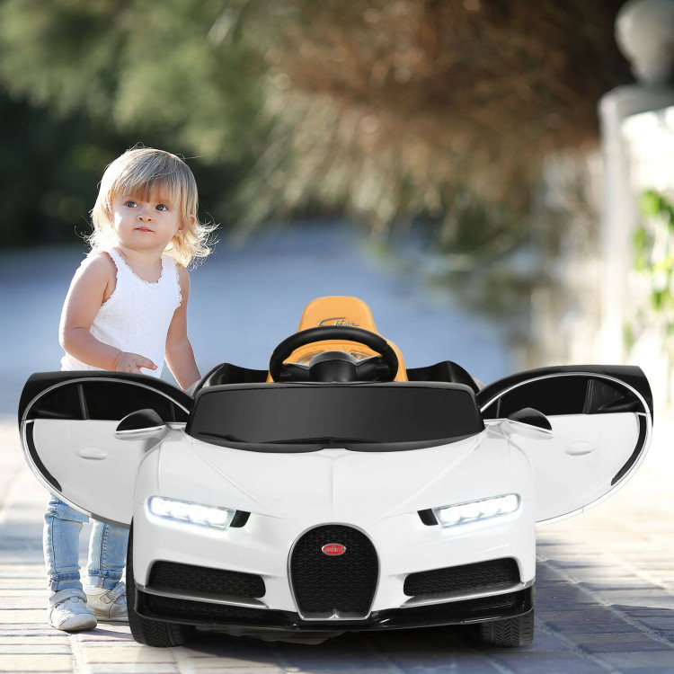 12V Licensed Bugatti Chiron Kids Ride on Car with Storage Box and MP3-WhiteCostway Gallery View 1 of 8