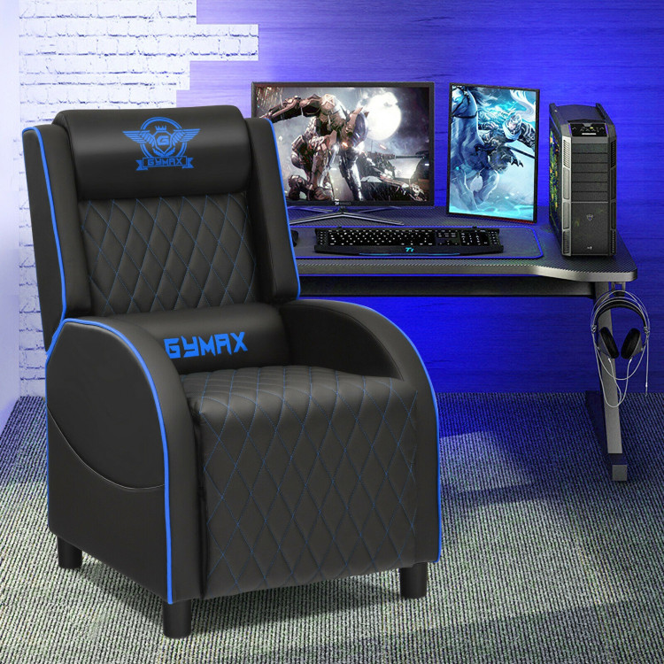 Massage Gaming Recliner Chair with Headrest and Adjustable Backrest for Home Theater-BlueCostway Gallery View 1 of 12