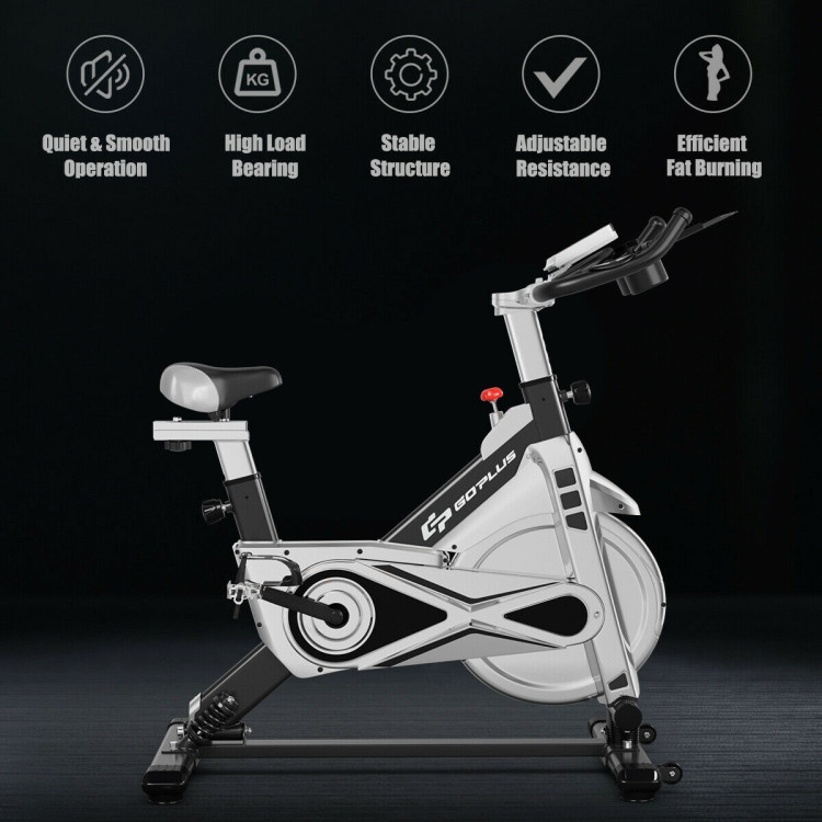 Stationary Silent Belt Adjustable Exercise Bike with Phone Holder and Electronic Display-BlackCostway Gallery View 5 of 9