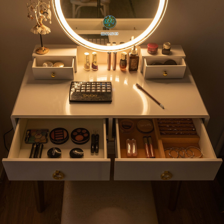Vanity Set with 3-Color Lighted Touch Screen Dimming Mirror and 4 DrawersCostway Gallery View 8 of 10