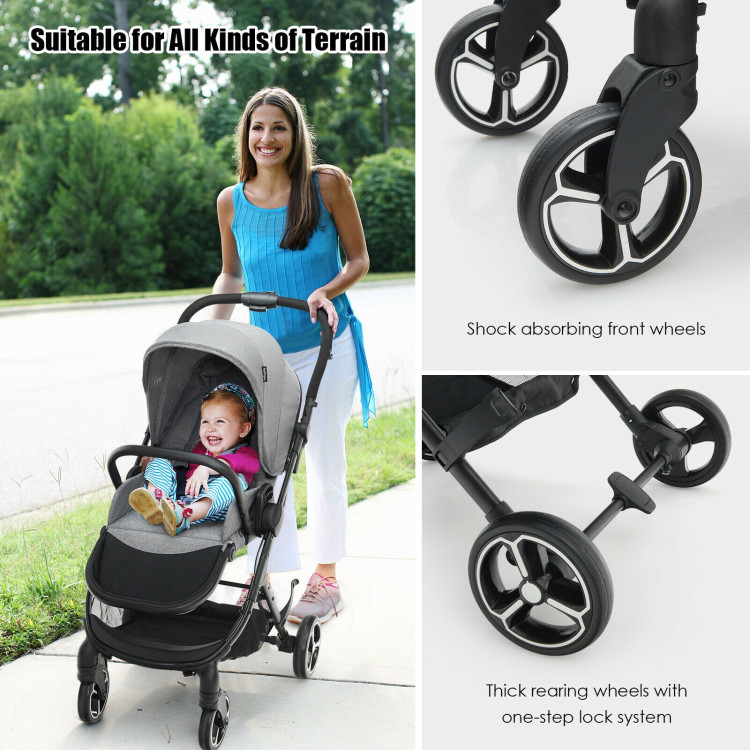 High Landscape Foldable Baby Stroller with Reversible Reclining Seat-GrayCostway Gallery View 10 of 12