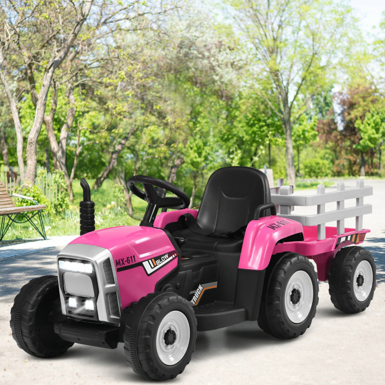 12V Ride on Tractor with 3-Gear-Shift Ground Loader for Kids 3+ Years Old-PinkCostway Gallery View 6 of 11