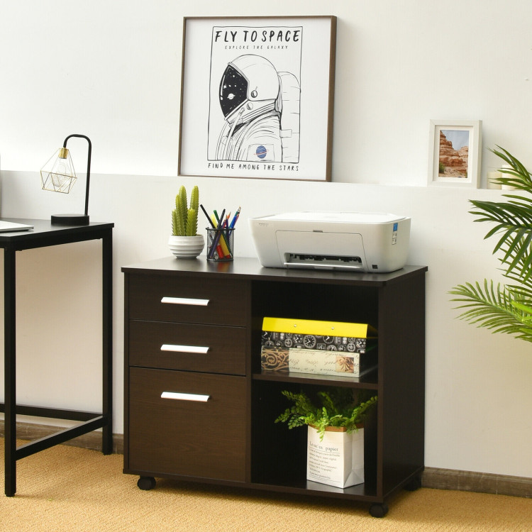 3-Drawer Mobile Lateral File Cabinet Printer Stand-EspressoCostway Gallery View 2 of 12