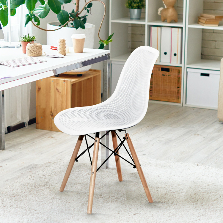 2 Pcs Modern Plastic Hollow Chair Set with Wood Leg-WhiteCostway Gallery View 6 of 12