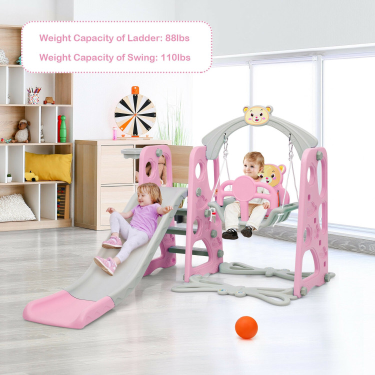 3 in 1 Toddler Climber and Swing Set Slide Playset-PinkCostway Gallery View 9 of 12