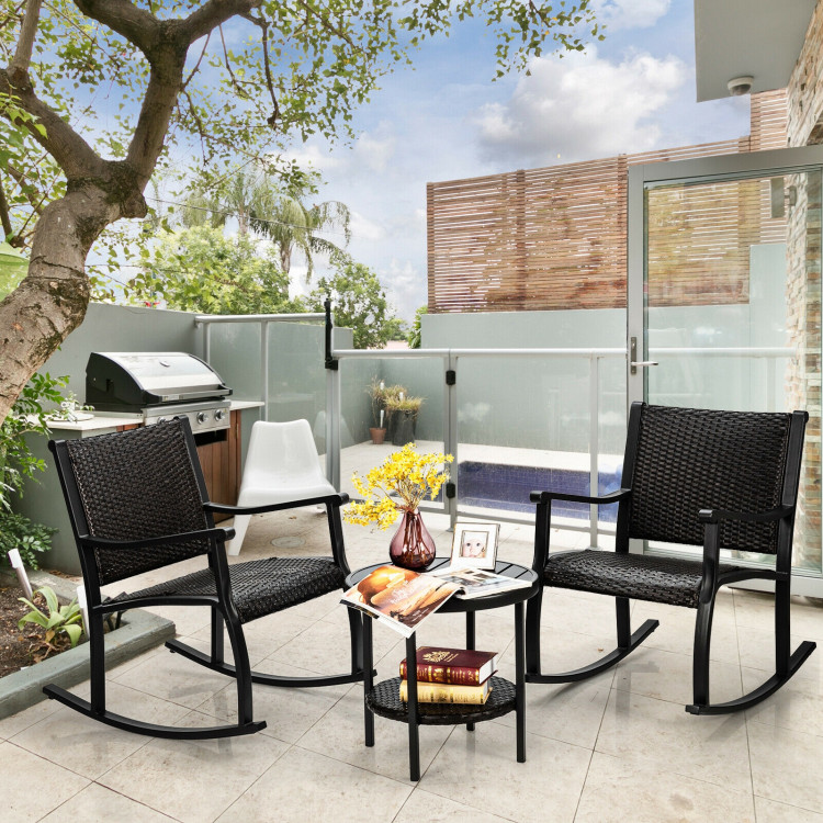 3 Pieces Patio Rattan Furniture Set with Coffee Table and Rocking ChairsCostway Gallery View 2 of 12