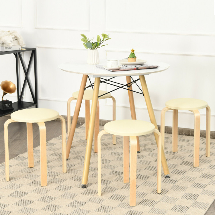 Set of 4 Bentwood Round Stool Stackable Dining Chairs with Padded Seat-BeigeCostway Gallery View 2 of 12