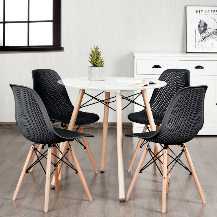 4 Pieces Modern Plastic Hollow Chair Set with Wood Leg-BlackCostway Gallery View 1 of 12