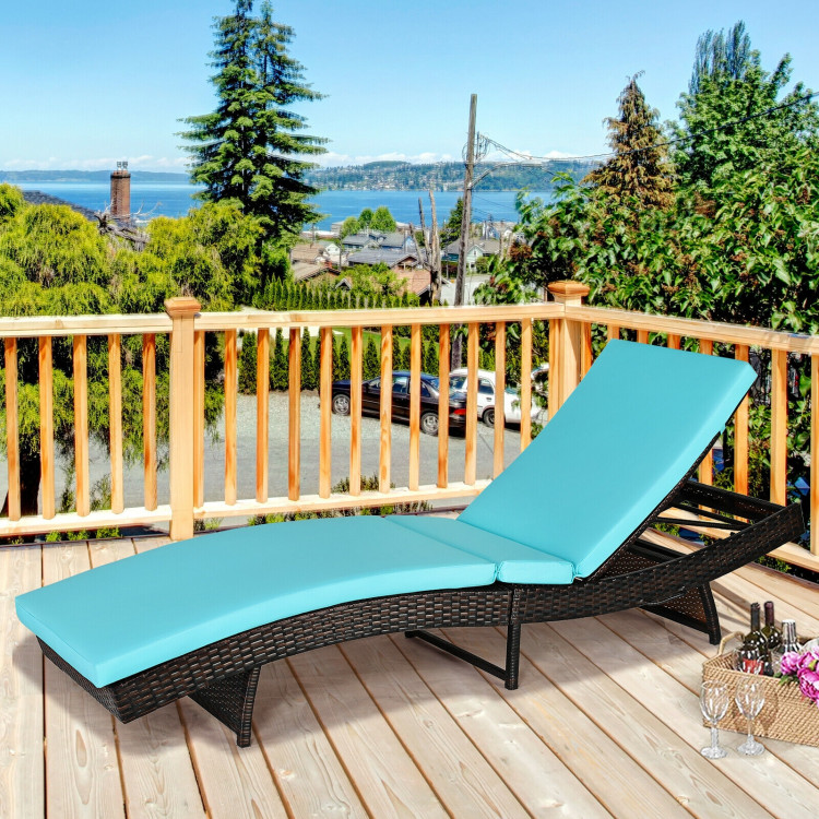 Patio Folding Adjustable Rattan Chaise Lounge Chair with Cushion-TurquoiseCostway Gallery View 1 of 12