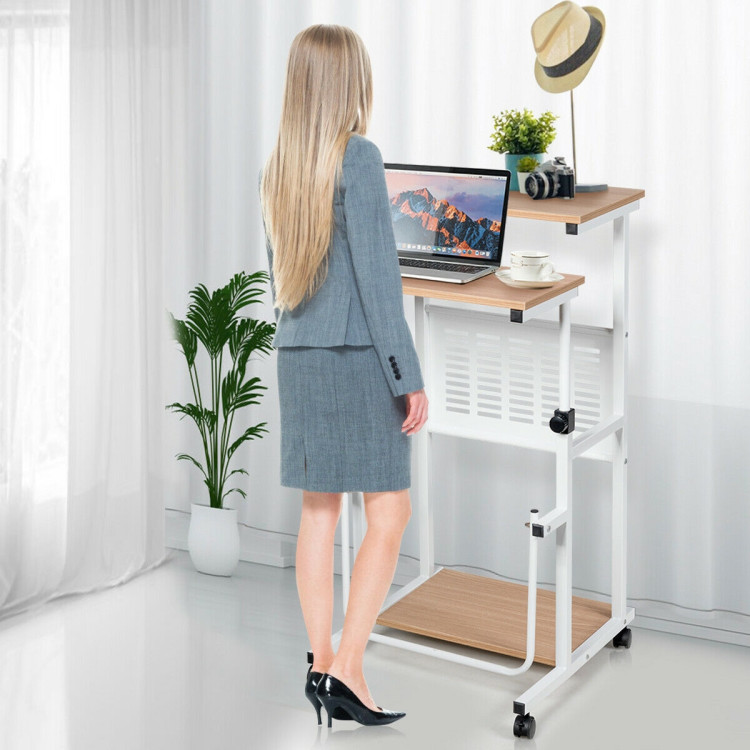 Height Adjustable Mobile Computer Stand-Up Desk with 2 ModesCostway Gallery View 6 of 11