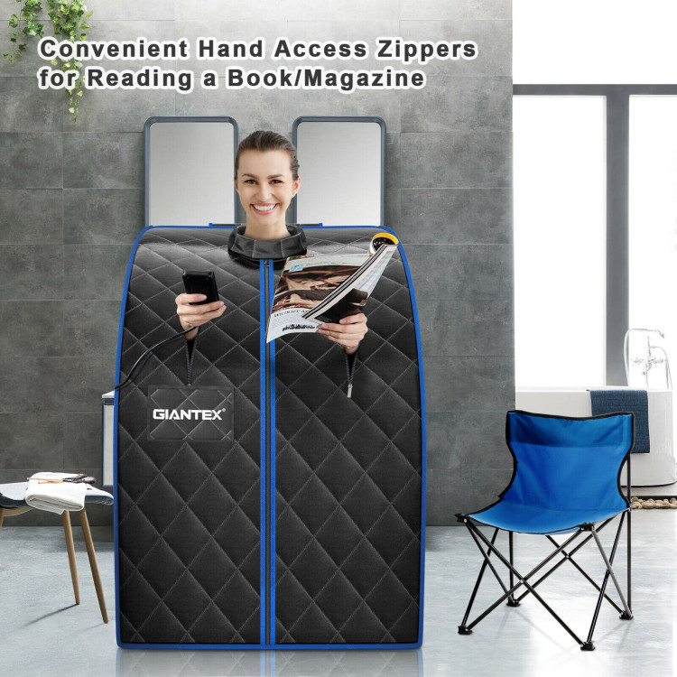 Portable Personal Far Infrared Sauna with Heating Foot Pad and Chair-BlackCostway Gallery View 2 of 13