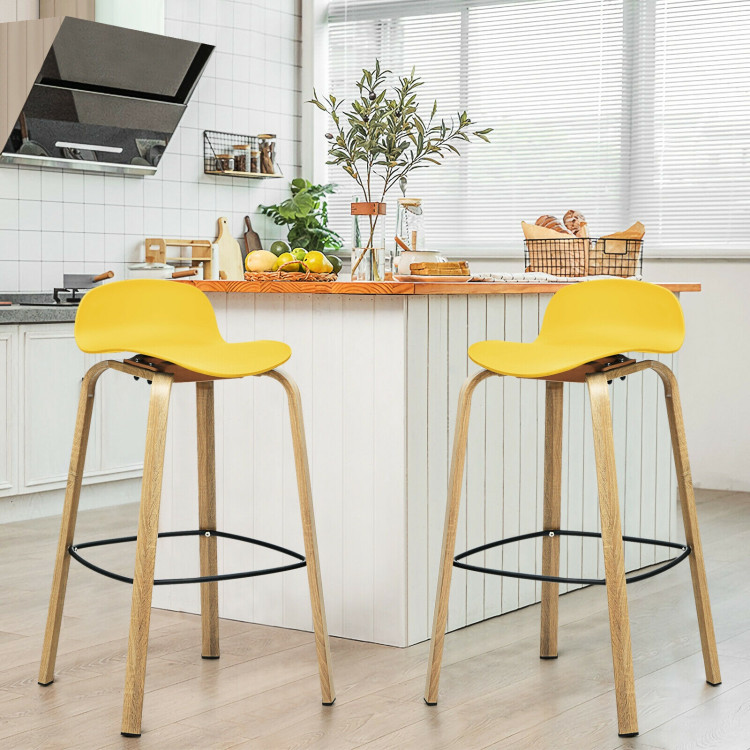 Set of 2 Modern Barstools Pub Chairs with Low Back and Metal Legs-YellowCostway Gallery View 3 of 12
