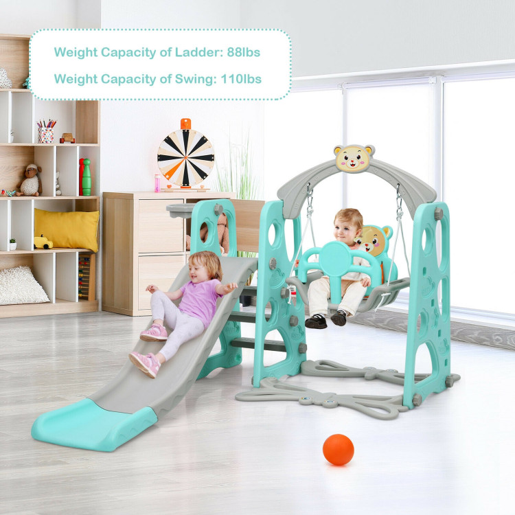 3 in 1 Toddler Climber and Swing Set Slide Playset-GreenCostway Gallery View 2 of 13