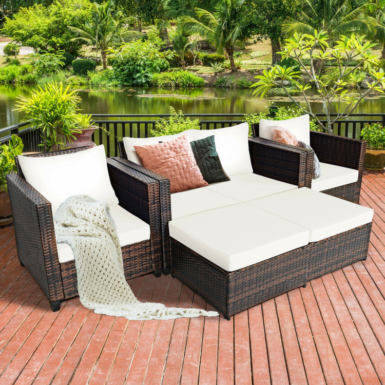 5 Pieces Patio Cushioned Rattan Furniture Set-WhiteCostway Gallery View 1 of 12