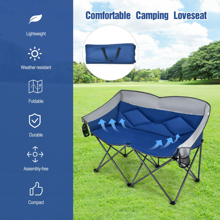 Folding Camping Chair with Bags and Padded Backrest-BlueCostway Gallery View 3 of 11