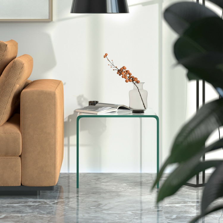 Tempered Glass End Table with Waterfall Edges and Non-Slip PadCostway Gallery View 6 of 11