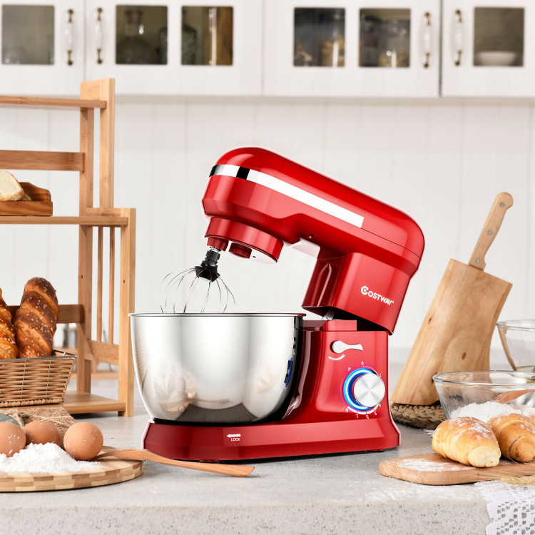 4.8 Qt 8-speed Electric Food Mixer with Dough Hook Beater-RedCostway Gallery View 6 of 15