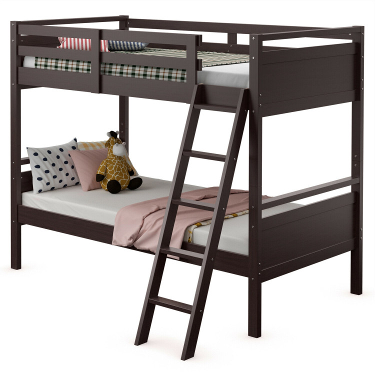Twin Over Twin Bunk Bed Convertible 2 Individual Beds Wooden -EspressoCostway Gallery View 6 of 7