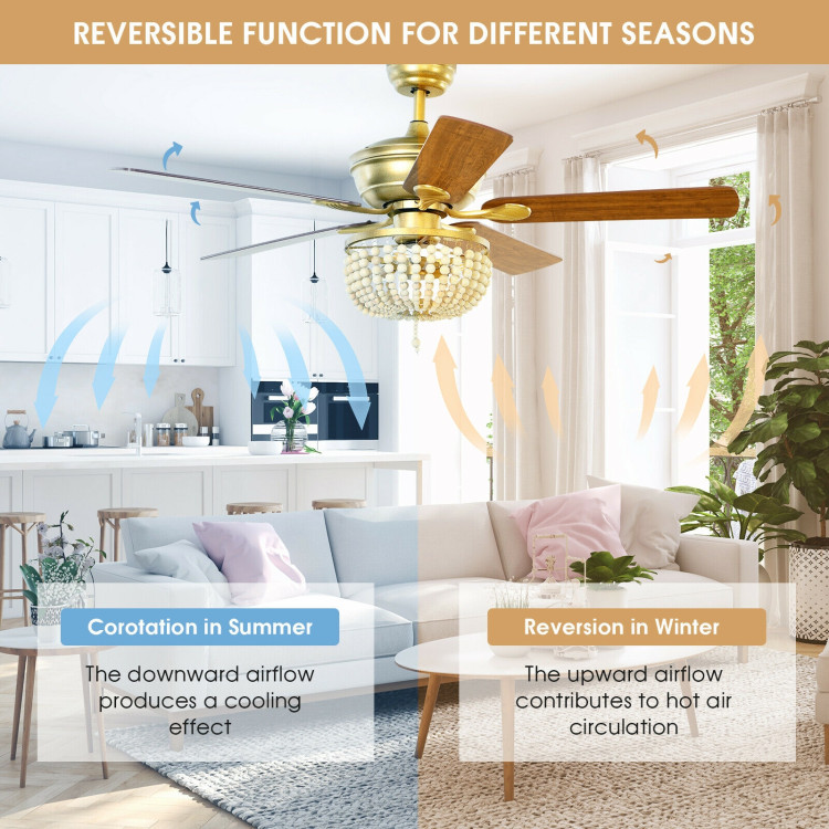 52 Inch Retro Ceiling Fan Light with Reversible Blades Remote Control-GoldenCostway Gallery View 2 of 12