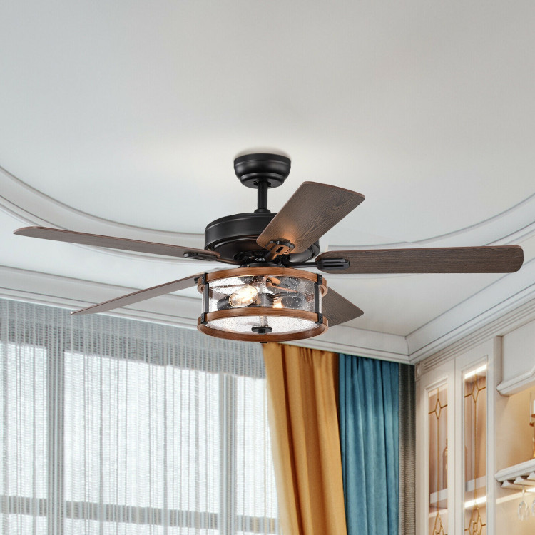 52" Retro Ceiling Fan Lamp with Glass Shade Reversible Blade Remote ControlCostway Gallery View 9 of 12