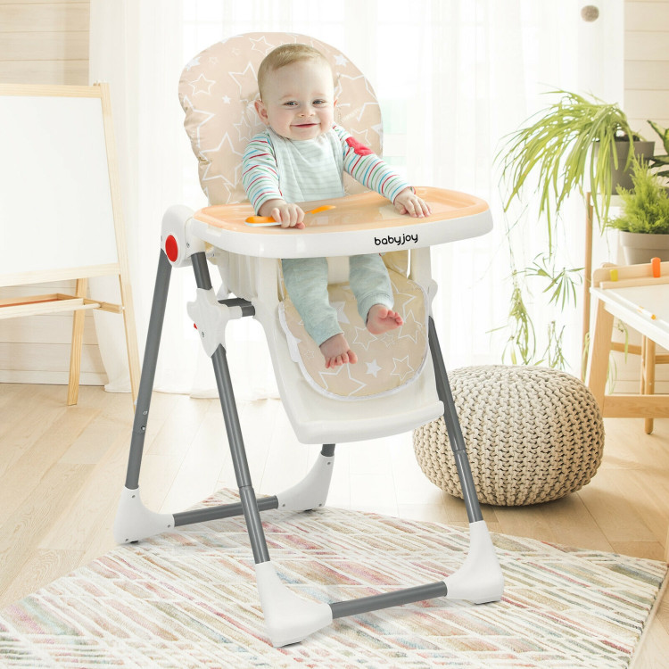 Folding Baby High Dining Chair with 6-Level Height Adjustment-BeigeCostway Gallery View 2 of 12
