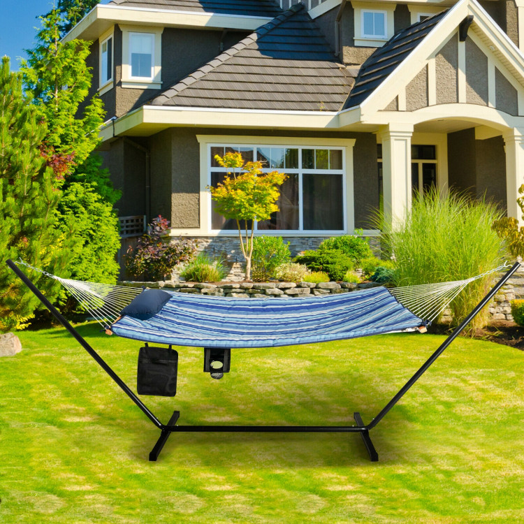  Hammock Chair Stand Set Cotton Swing with Pillow Cup Holder Indoor OutdoorCostway Gallery View 2 of 15