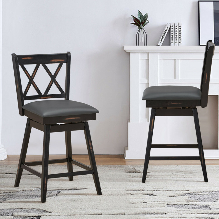 2 Pieces 24 Inch Swivel Counter Height Barstool Set with Rubber Wood Legs-BlackCostway Gallery View 6 of 11