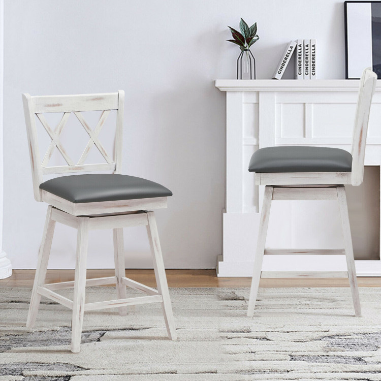 2 Pieces 24 Inch Swivel Counter Height Barstool Set with Rubber Wood Legs-WhiteCostway Gallery View 6 of 11