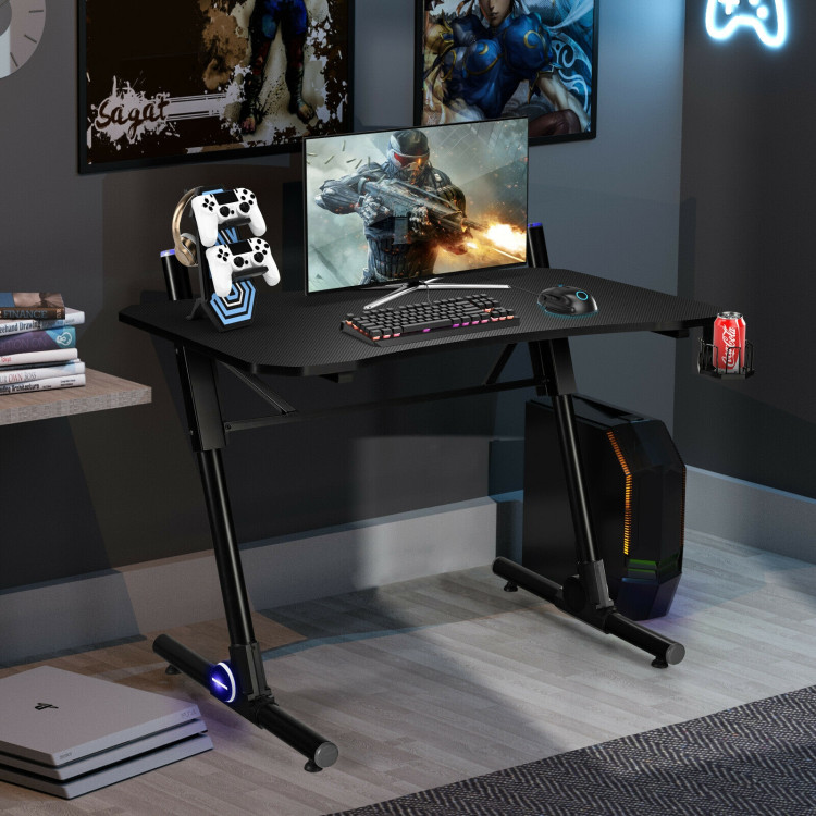 43.5 Inch Height Adjustable Gaming Desk with Blue LED LightsCostway Gallery View 7 of 12